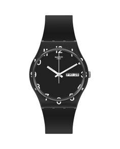 Черные часы с черным силиконовым ремешком Swatch, черный