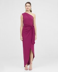 Длинное платье с асимметричным вырезом и юбкой с запахом Veneno en la piel, розовый