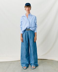 Женские брюки палаццо с завышенной талией и поясом Maksu, синий