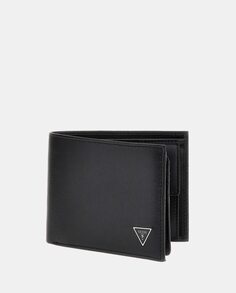 Горизонтальный кожаный кошелек черного цвета с матовым логотипом Guess, черный