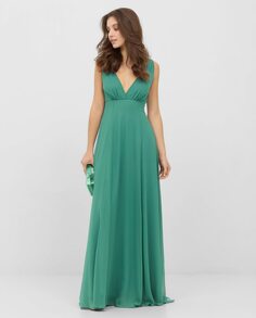 Длинное шифоновое платье с V-образным вырезом Veneno en la piel, зеленый
