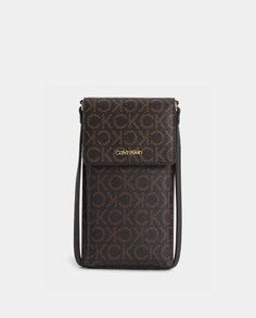 Темно-коричневая сумка для мобильного телефона с логотипом Calvin Klein, темно коричневый