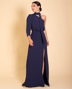 Длинное асимметричное платье с разрезом The-Are, темно-синий
