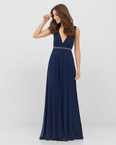 Длинное шифоновое платье с V-образным вырезом Veneno en la piel, темно-синий
