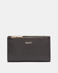 Черный кожаный кошелек на молнии DKNY, черный