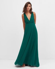 Длинное шифоновое платье с V-образным вырезом Veneno en la piel, темно-зеленый