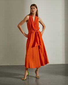 Длинное платье с перекрещивающимся вырезом и поясом Lion of Porches, оранжевый