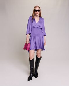 Короткое атласное платье Maje, фиолетовый