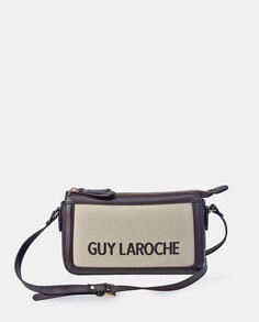 Маленькая комбинированная сумка через плечо из ткани и двухцветной кожи бежевого и коричневого цветов Guy Laroche, мультиколор