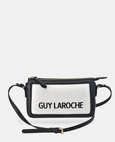 Маленькая комбинированная сумка через плечо из ткани и двухцветной кожи экрю и черного цвета Guy Laroche, мультиколор