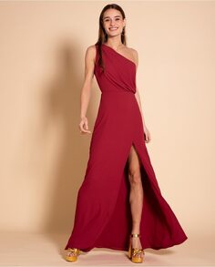 Длинное асимметричное платье с разрезом по ноге The-Are, красный