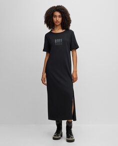 Платье-футболка из хлопкового джерси с логотипом Boss, черный