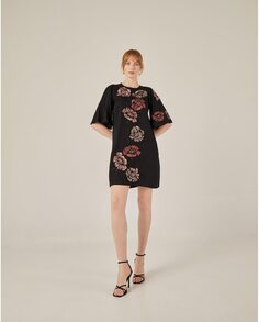 Короткое платье с цветочной вышивкой Niza, черный