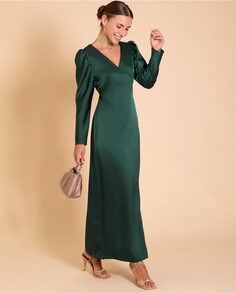 Платье с длинными рукавами и запахом The-Are, темно-зеленый