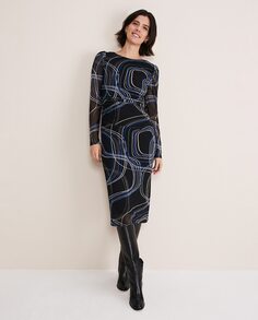 Платье миди с длинными рукавами и абстрактным принтом Phase Eight, черный
