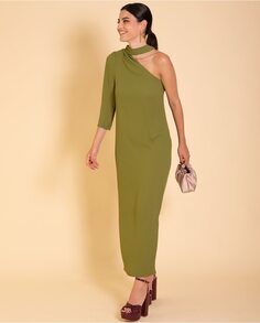 Длинное асимметричное платье с бантом The-Are, зеленый