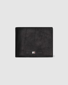 Большой мужской кожаный кошелек с портмоне черного цвета Tommy Hilfiger, черный