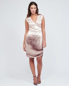 Платье с запахом и короткими рукавами с принтом Calvin Klein, бежевый