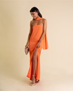 Длинное платье без бретелек с платком The-Are, оранжевый
