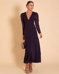 Длинное платье с длинными рукавами и V-образным вырезом The-Are, фиолетовый
