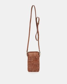 Кожаная плетеная сумка Euphoria для мобильного телефона коньячного цвета Abbacino, коричневый