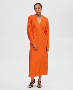 Длинное атласное платье с животным принтом Selected Femme, оранжевый