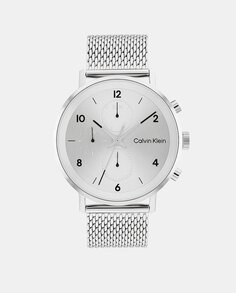 Современные многофункциональные мужские часы со стальной сеткой 25200107 Calvin Klein, серебро