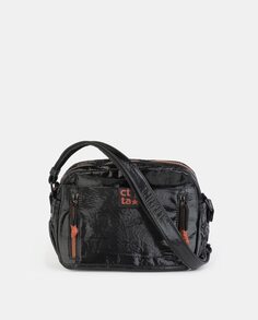 Маленькая сумка через плечо черного цвета с эффектом металлик и передними карманами Caminatta, черный