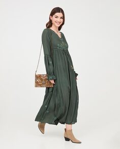 Длинное платье с длинными рукавами и вышивкой NKN Nekane, темно-зеленый