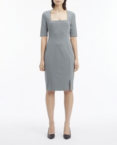 Приталенное платье с полурукавом, квадратным вырезом и разрезом по бокам Calvin Klein, серый