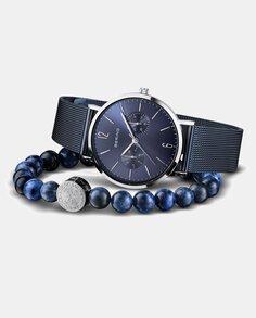 Классические женские часы и браслет со стальной сеткой 14236-303-GWP Bering, синий