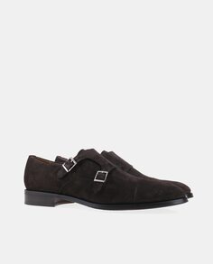 Мужские темно-коричневые кожаные туфли Bluchers с прямым мыском и двойной пряжкой Yanko, темно коричневый