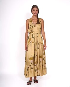 Длинное платье с принтом и атласным бантом Tanuca, золотой