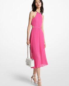 Плиссированное платье миди с воротником-бретелькой Michael Michael Kors, розовый