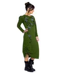 Платье миди с длинными рукавами и вышивкой спереди Mamatayoe, зеленый