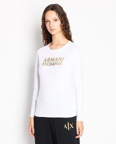 Женская футболка узкого кроя с длинными рукавами Armani Exchange, белый