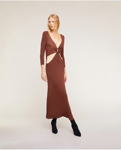 Длинное платье с вырезом и глубоким вырезом Motivi, коричневый
