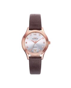 Женские часы с кожаным ремешком и розовым корпусом из стали IP Sandoz, коричневый САНДОЗ