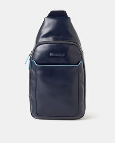 Большая синяя кожаная сумка через плечо с отделением для iPad Piquadro, синий
