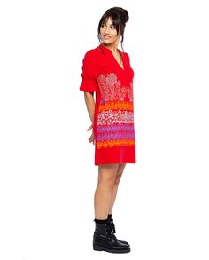 Струящееся платье с V-образным вырезом и рукавами с небольшими рюшами Mamatayoe, красный