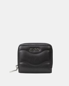Черный стеганый кошелек Lizzie среднего размера с логотипом в тон и молнией Hugo, черный