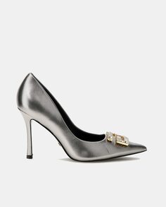Женские кожаные туфли Scandel со стразами и каблуком-шпилькой Guess, серебро
