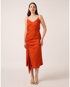 Платье миди со сборками на бретелях Naf Naf, оранжевый