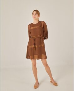 Короткое платье А-силуэта с поясом Niza, светло-коричневый