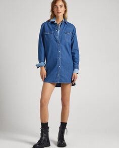 Короткое джинсовое платье с застежкой на пуговицы Pepe Jeans, синий