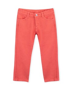 Хлопковые брюки для девочки с карманами KNOT, коралловый