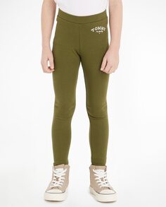 Приталенные брюки для девочки с логотипом Tommy Hilfiger, зеленый