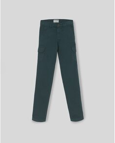 Однотонные брюки-карго для мальчика с застежкой на пуговицу и молнию Silbon, индиго