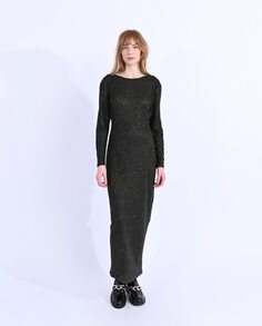 Длинное платье из блестящей ткани с разрезом Molly Bracken, черный