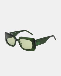 Зеленые женские солнцезащитные очки прямоугольной формы из ацетата Benetton, зеленый